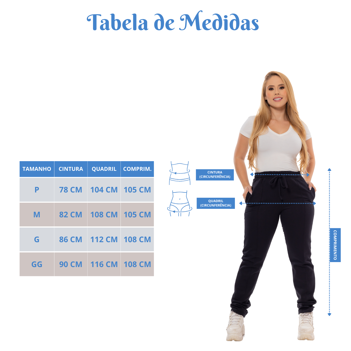 Medidas_Calça Feminina Moletom Fibra de Algodão - Preto